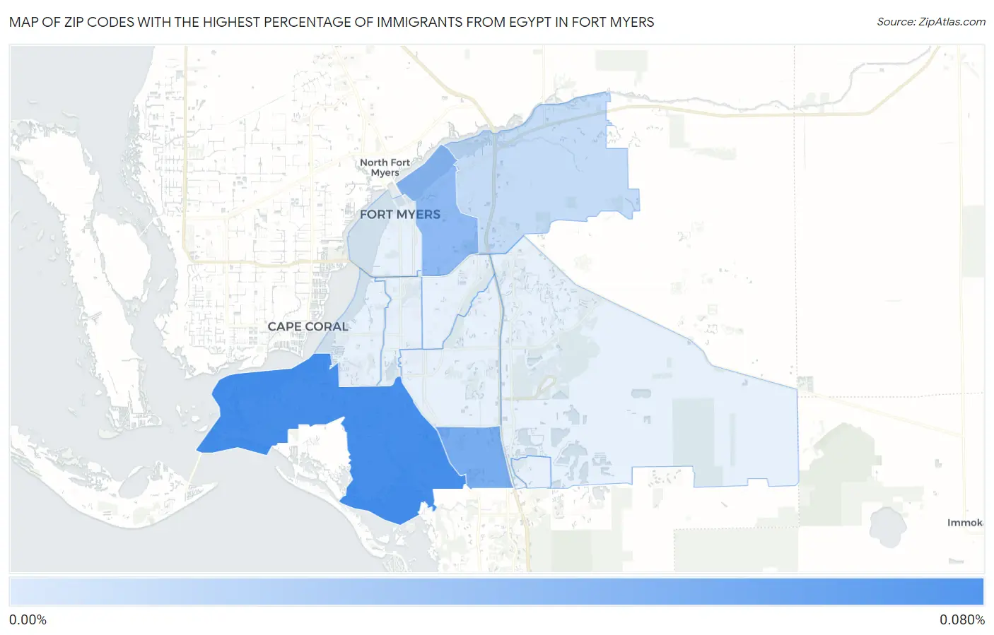 Zip Codes with the Highest Percentage of Immigrants from Egypt in Fort Myers Map