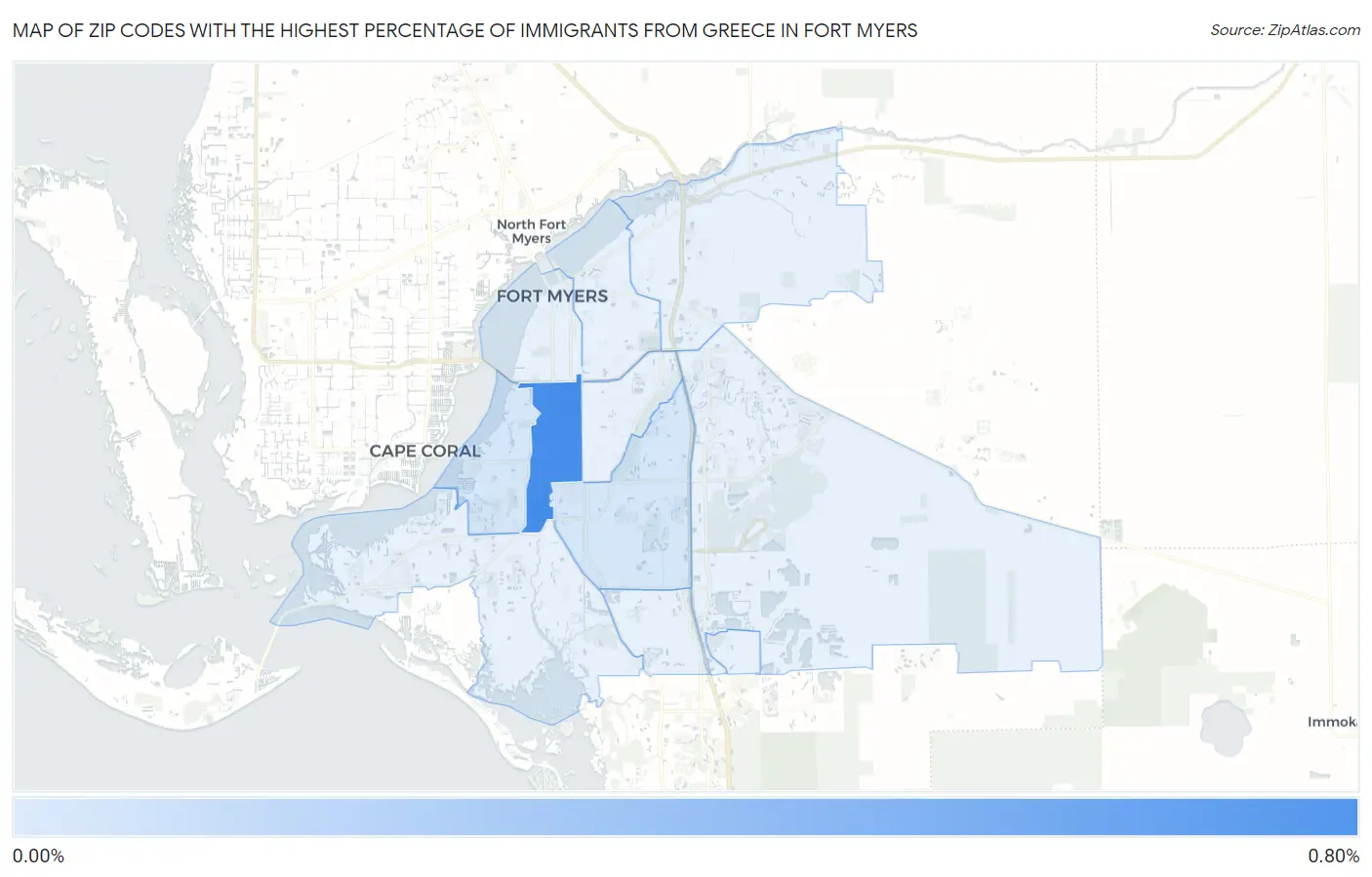 Zip Codes with the Highest Percentage of Immigrants from Greece in Fort Myers Map