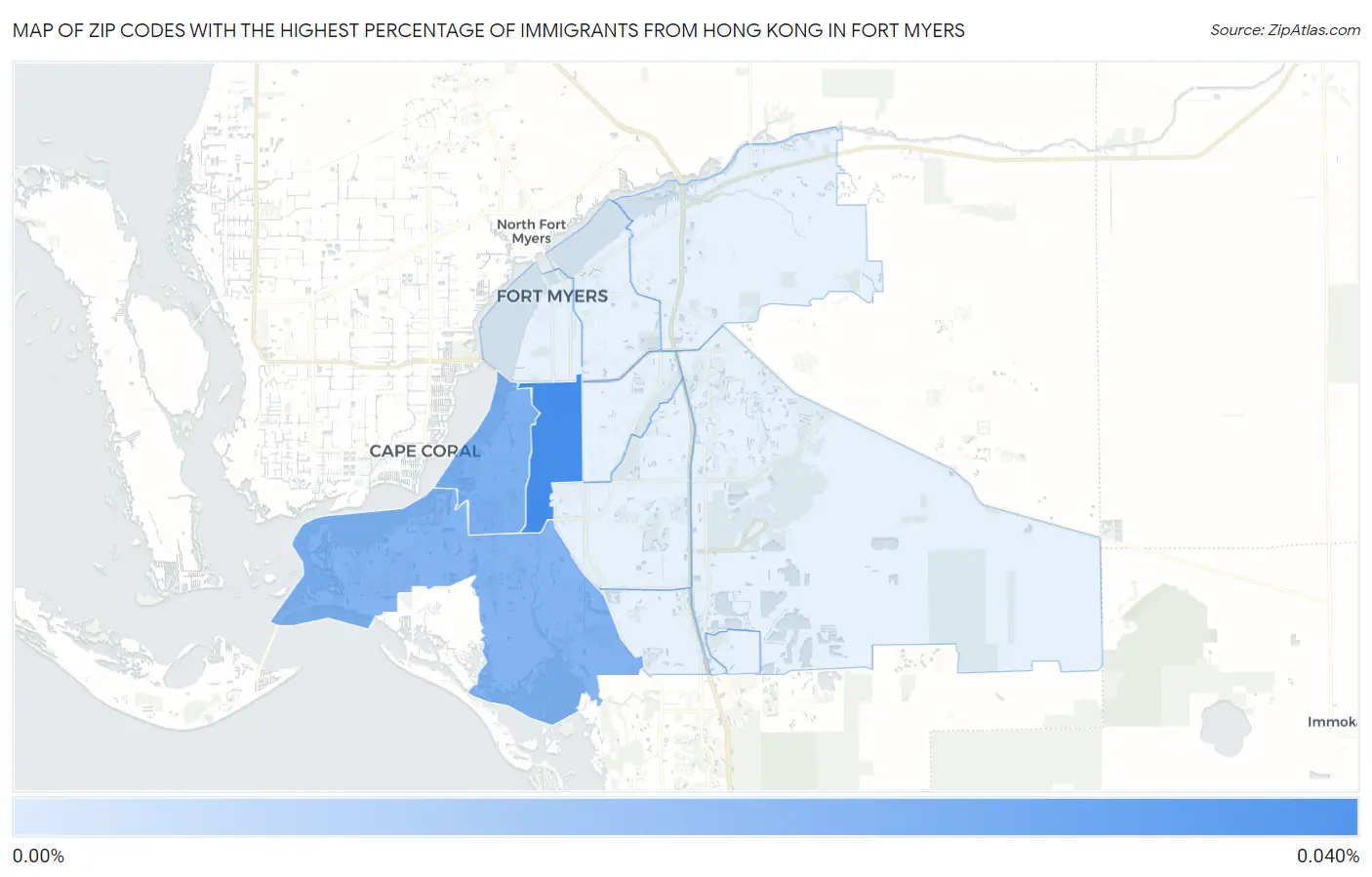 Zip Codes with the Highest Percentage of Immigrants from Hong Kong in Fort Myers Map
