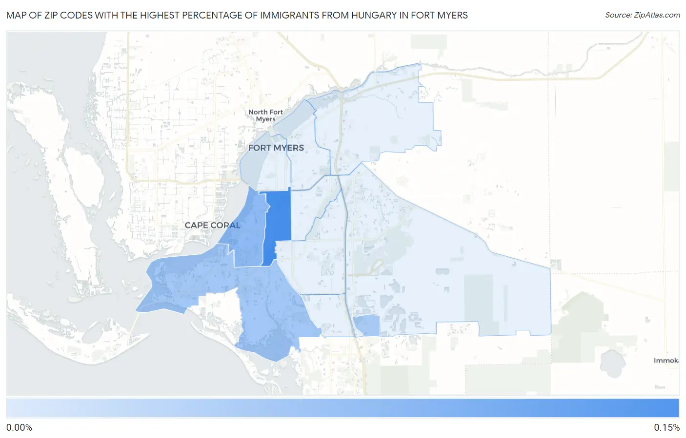 Zip Codes with the Highest Percentage of Immigrants from Hungary in Fort Myers Map