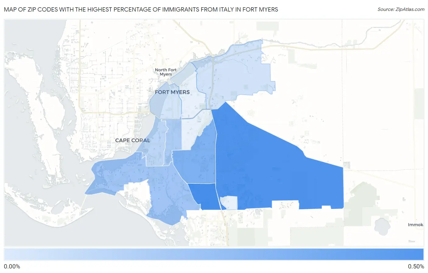 Zip Codes with the Highest Percentage of Immigrants from Italy in Fort Myers Map