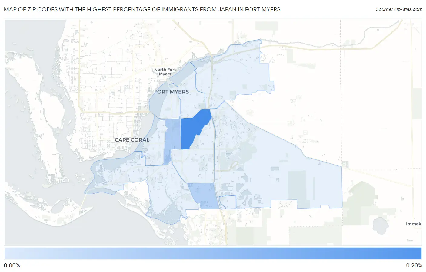 Zip Codes with the Highest Percentage of Immigrants from Japan in Fort Myers Map