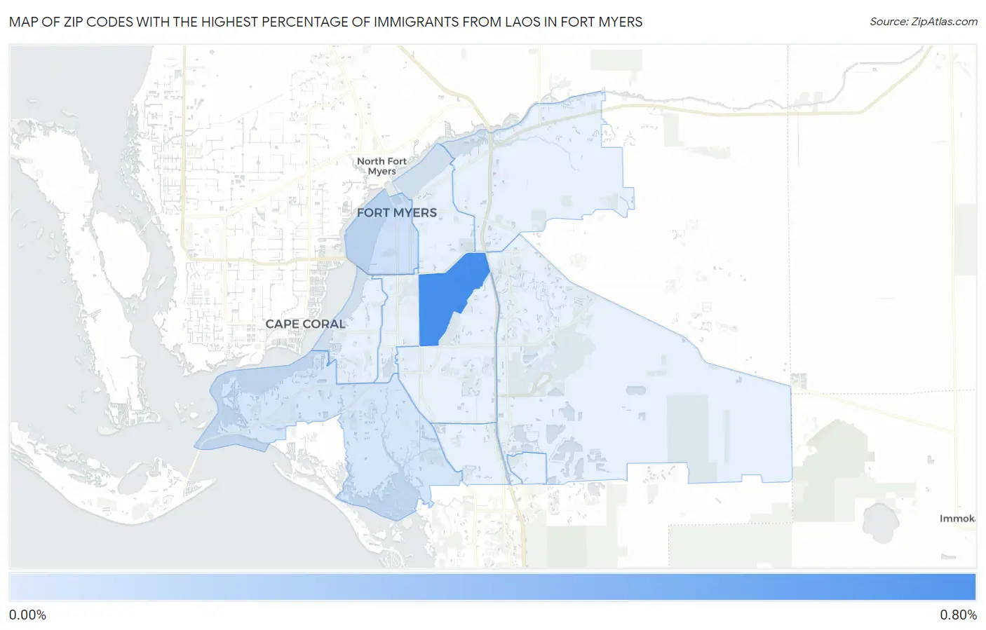 Zip Codes with the Highest Percentage of Immigrants from Laos in Fort Myers Map