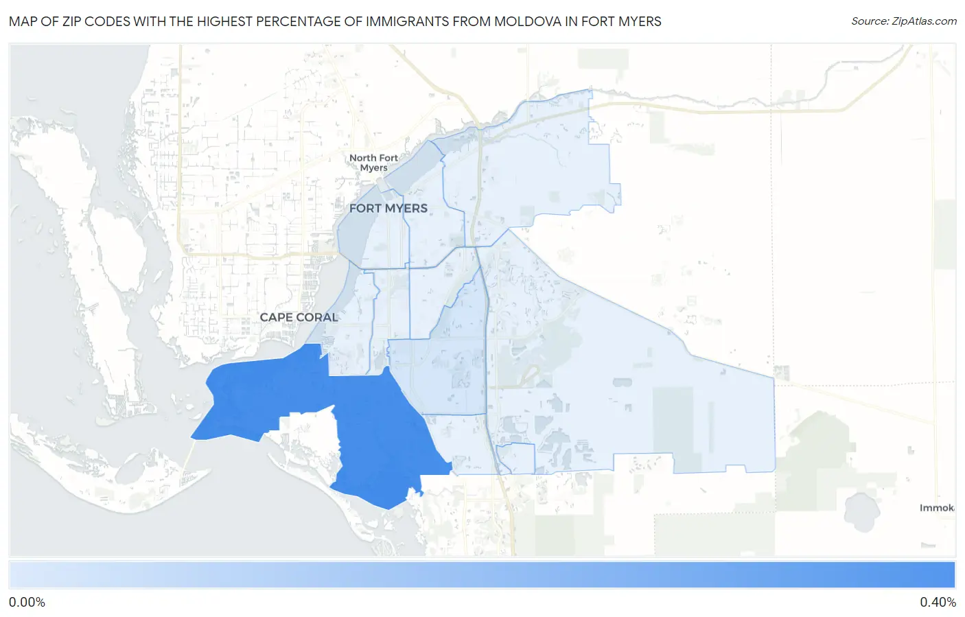 Zip Codes with the Highest Percentage of Immigrants from Moldova in Fort Myers Map