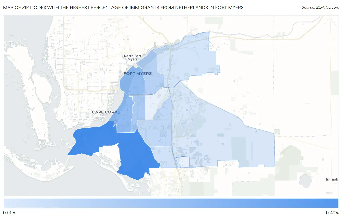 Zip Codes with the Highest Percentage of Immigrants from Netherlands in Fort Myers Map