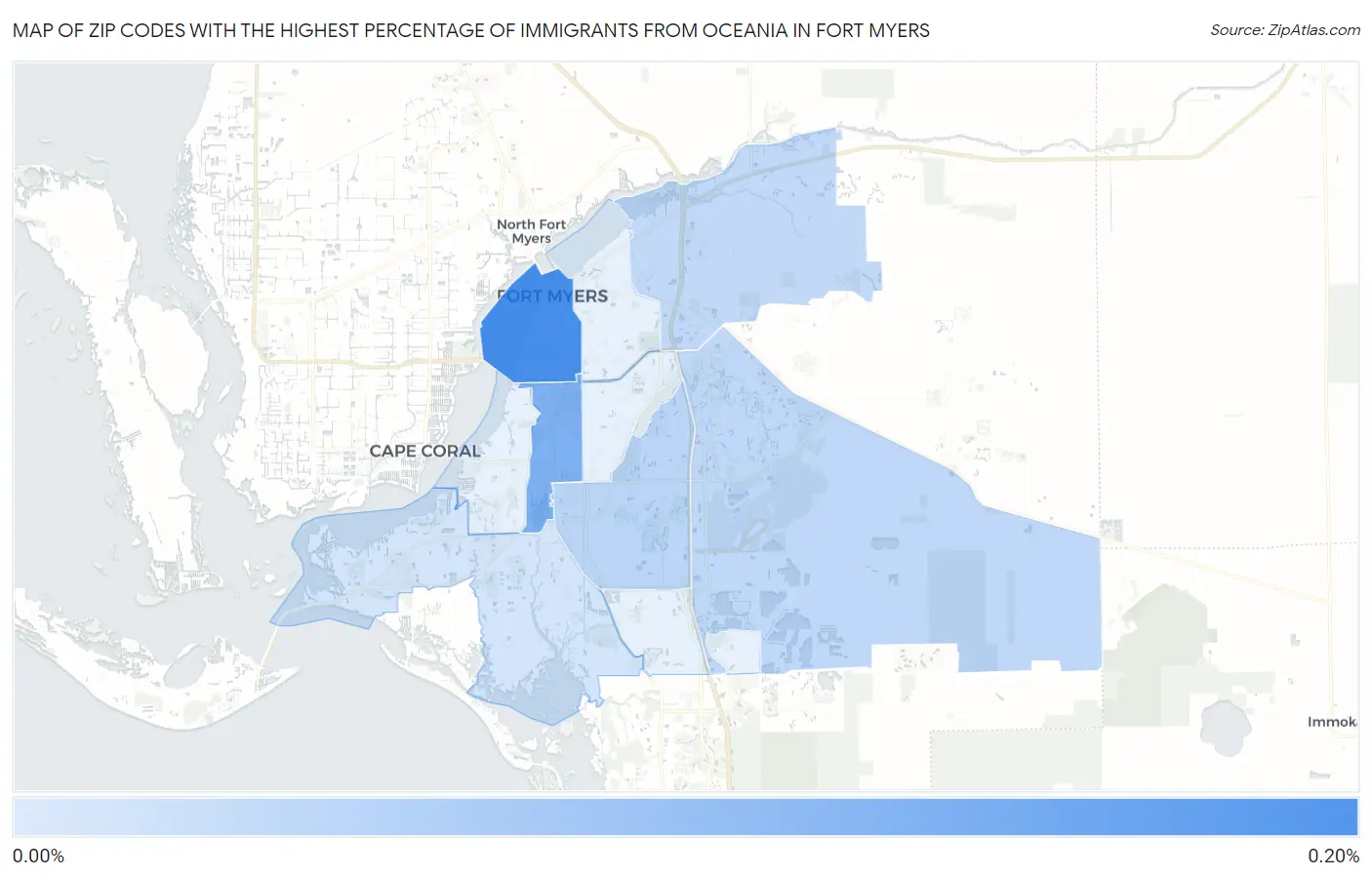 Zip Codes with the Highest Percentage of Immigrants from Oceania in Fort Myers Map