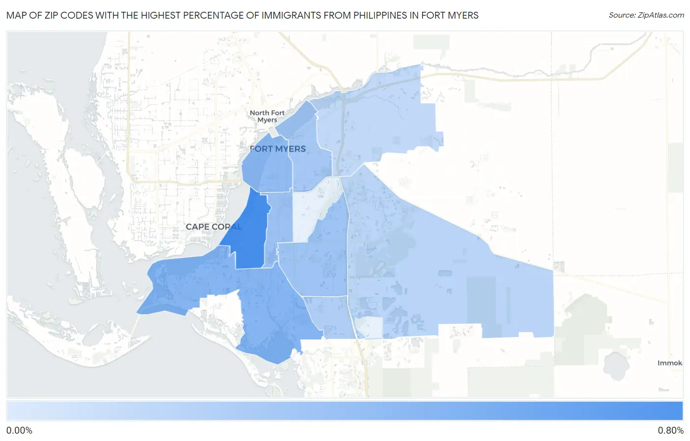 Zip Codes with the Highest Percentage of Immigrants from Philippines in Fort Myers Map
