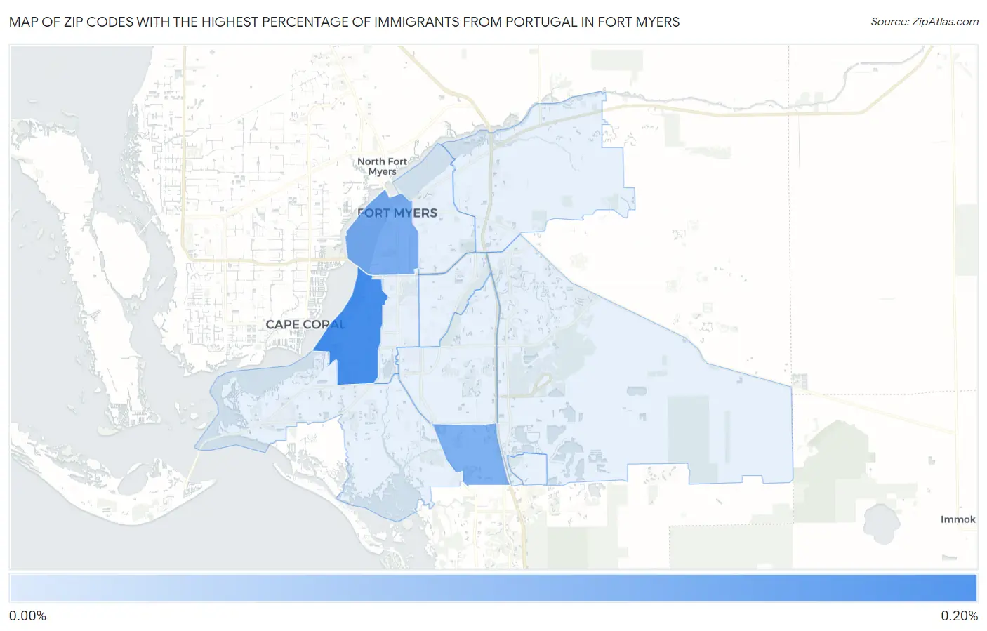 Zip Codes with the Highest Percentage of Immigrants from Portugal in Fort Myers Map