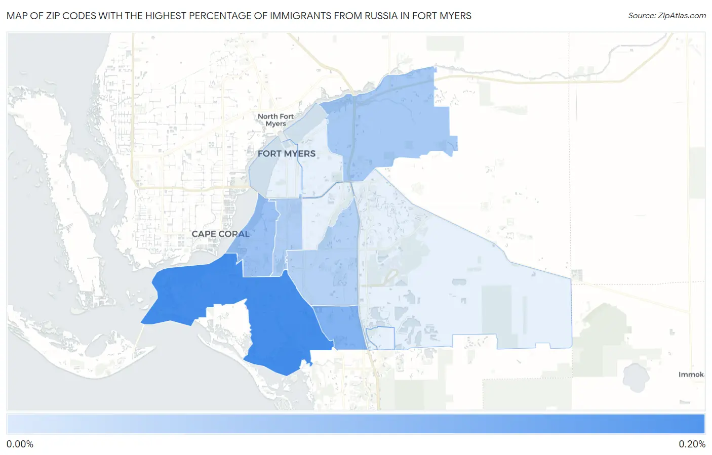 Zip Codes with the Highest Percentage of Immigrants from Russia in Fort Myers Map
