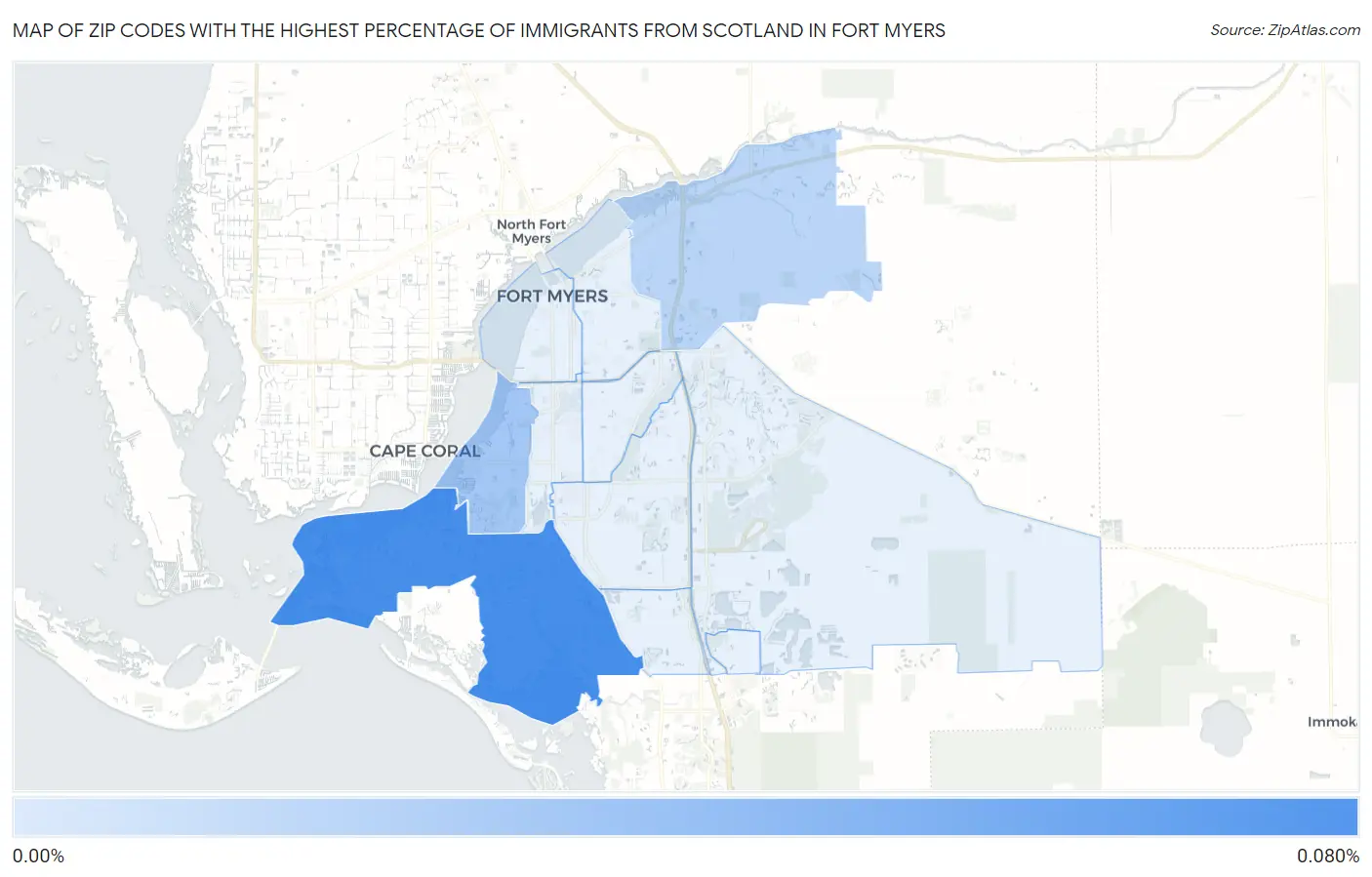 Zip Codes with the Highest Percentage of Immigrants from Scotland in Fort Myers Map