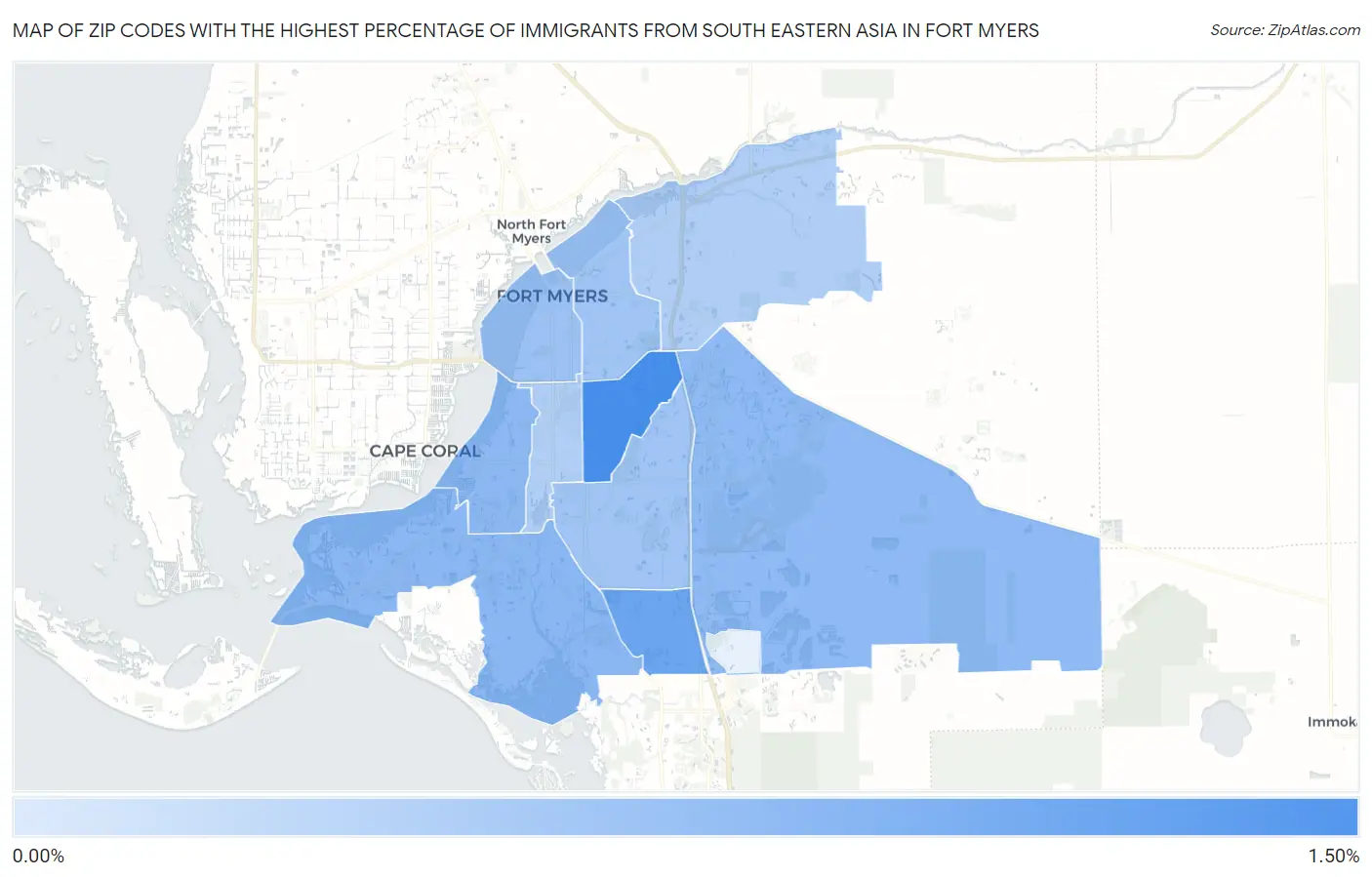 Zip Codes with the Highest Percentage of Immigrants from South Eastern Asia in Fort Myers Map