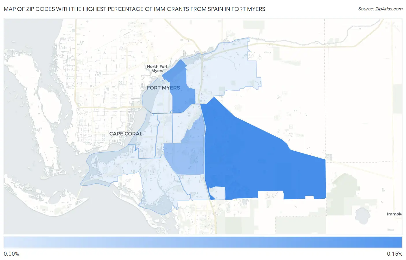 Zip Codes with the Highest Percentage of Immigrants from Spain in Fort Myers Map