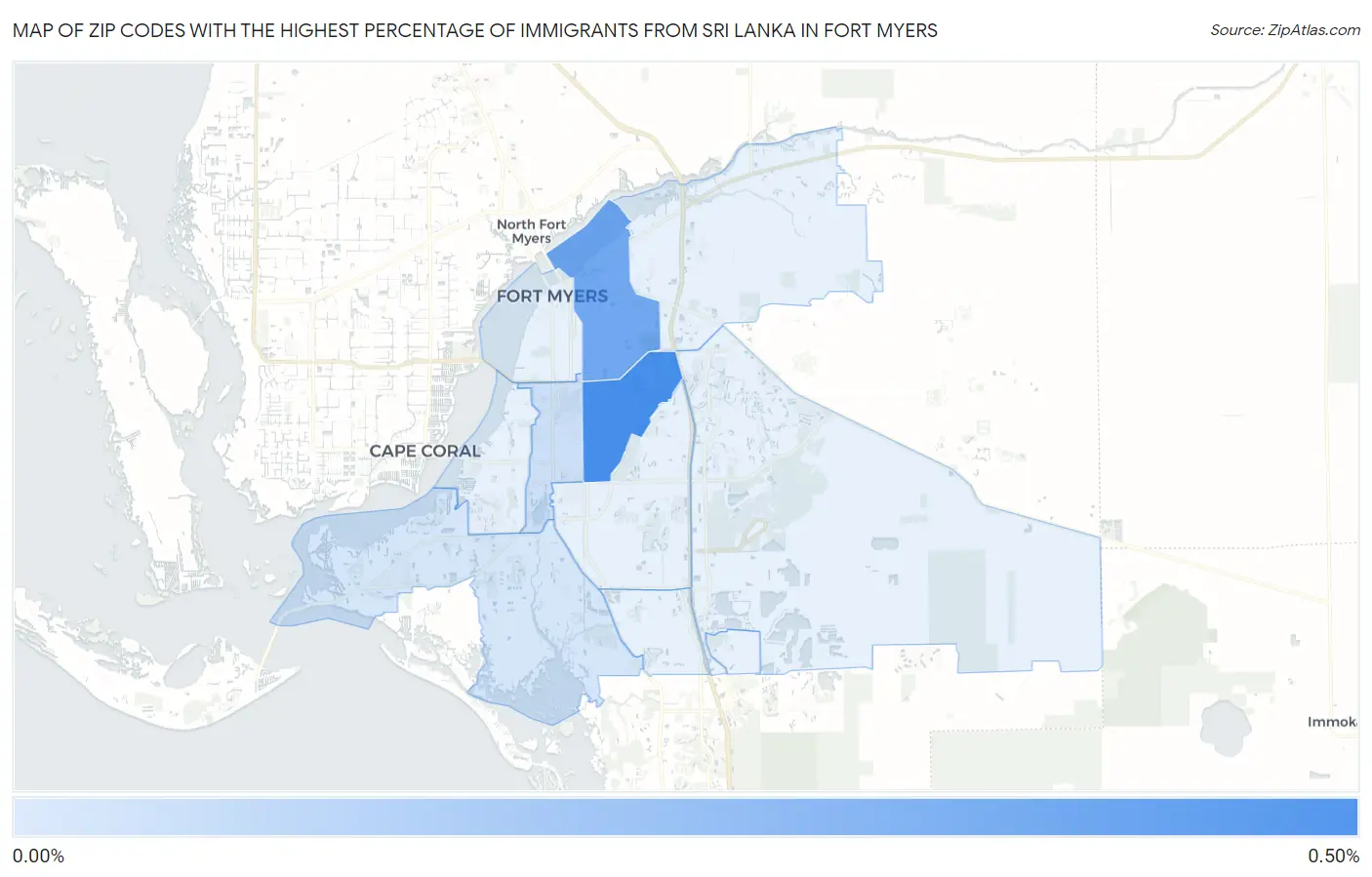 Zip Codes with the Highest Percentage of Immigrants from Sri Lanka in Fort Myers Map