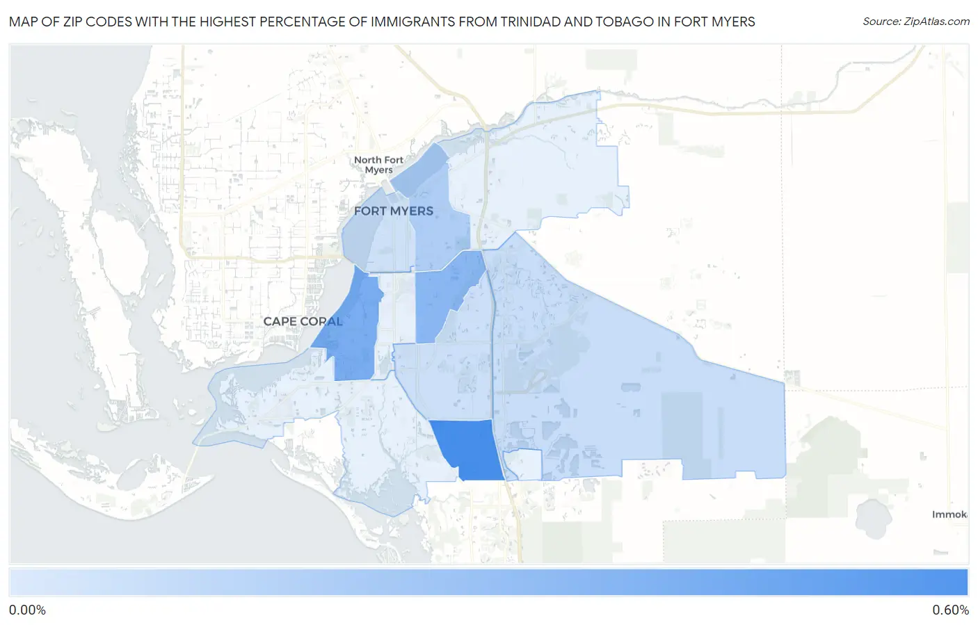 Zip Codes with the Highest Percentage of Immigrants from Trinidad and Tobago in Fort Myers Map