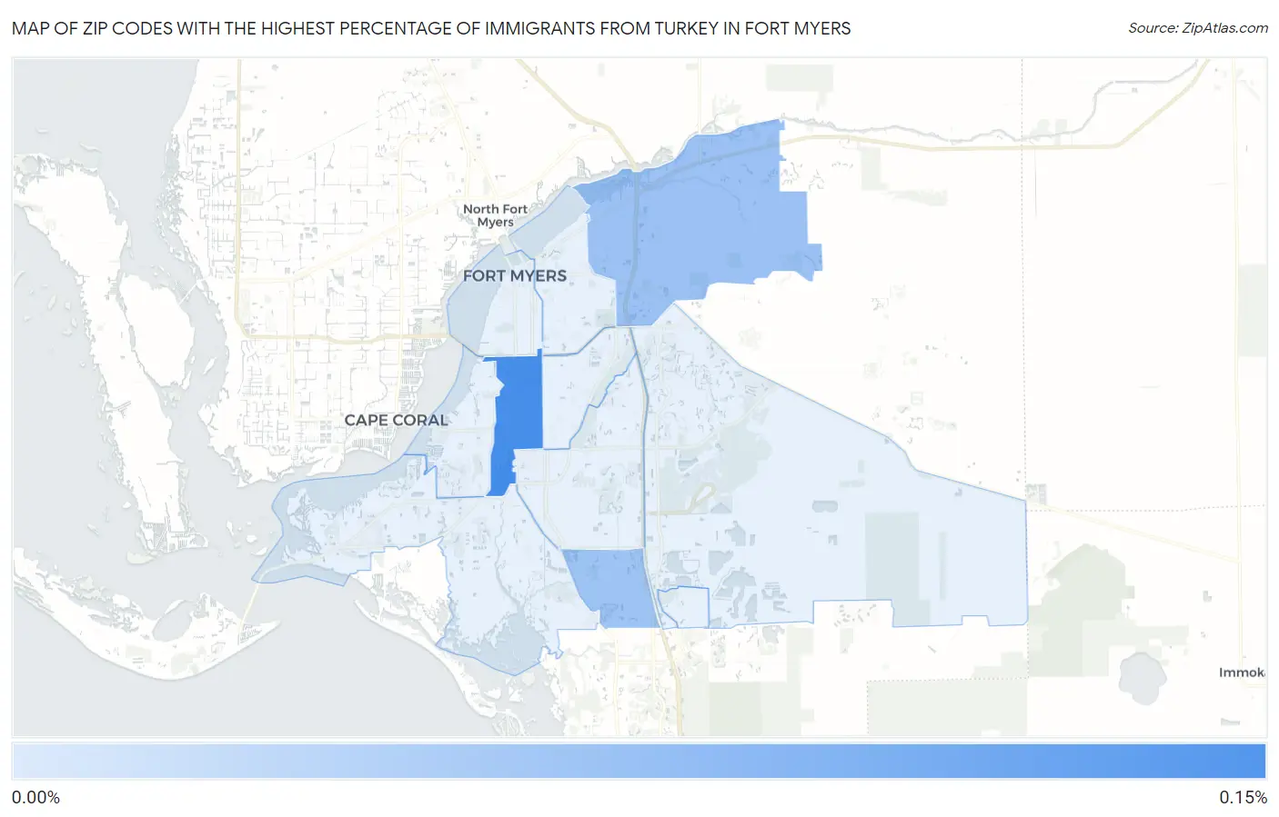 Zip Codes with the Highest Percentage of Immigrants from Turkey in Fort Myers Map