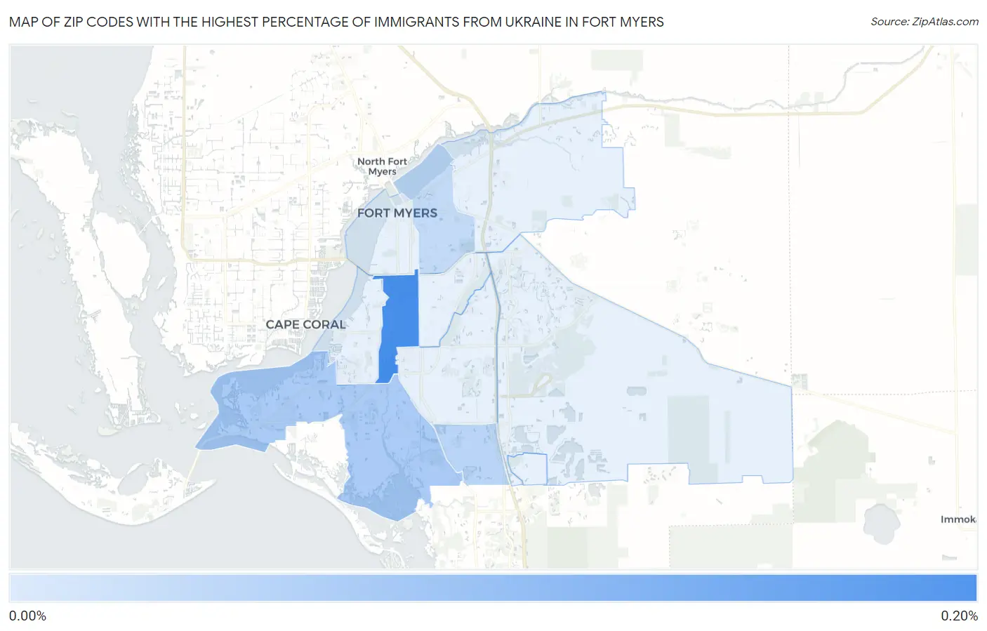 Zip Codes with the Highest Percentage of Immigrants from Ukraine in Fort Myers Map