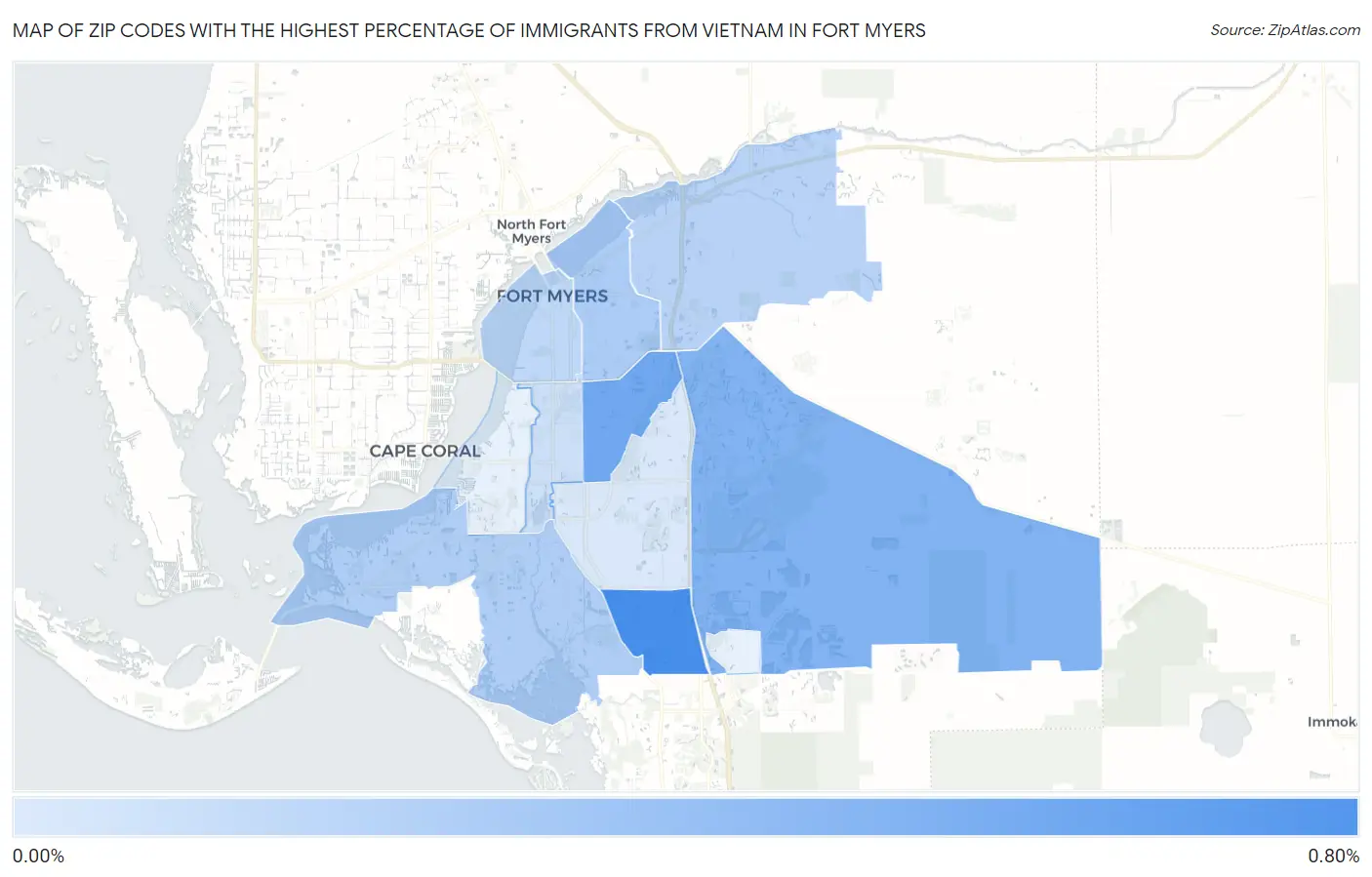 Zip Codes with the Highest Percentage of Immigrants from Vietnam in Fort Myers Map