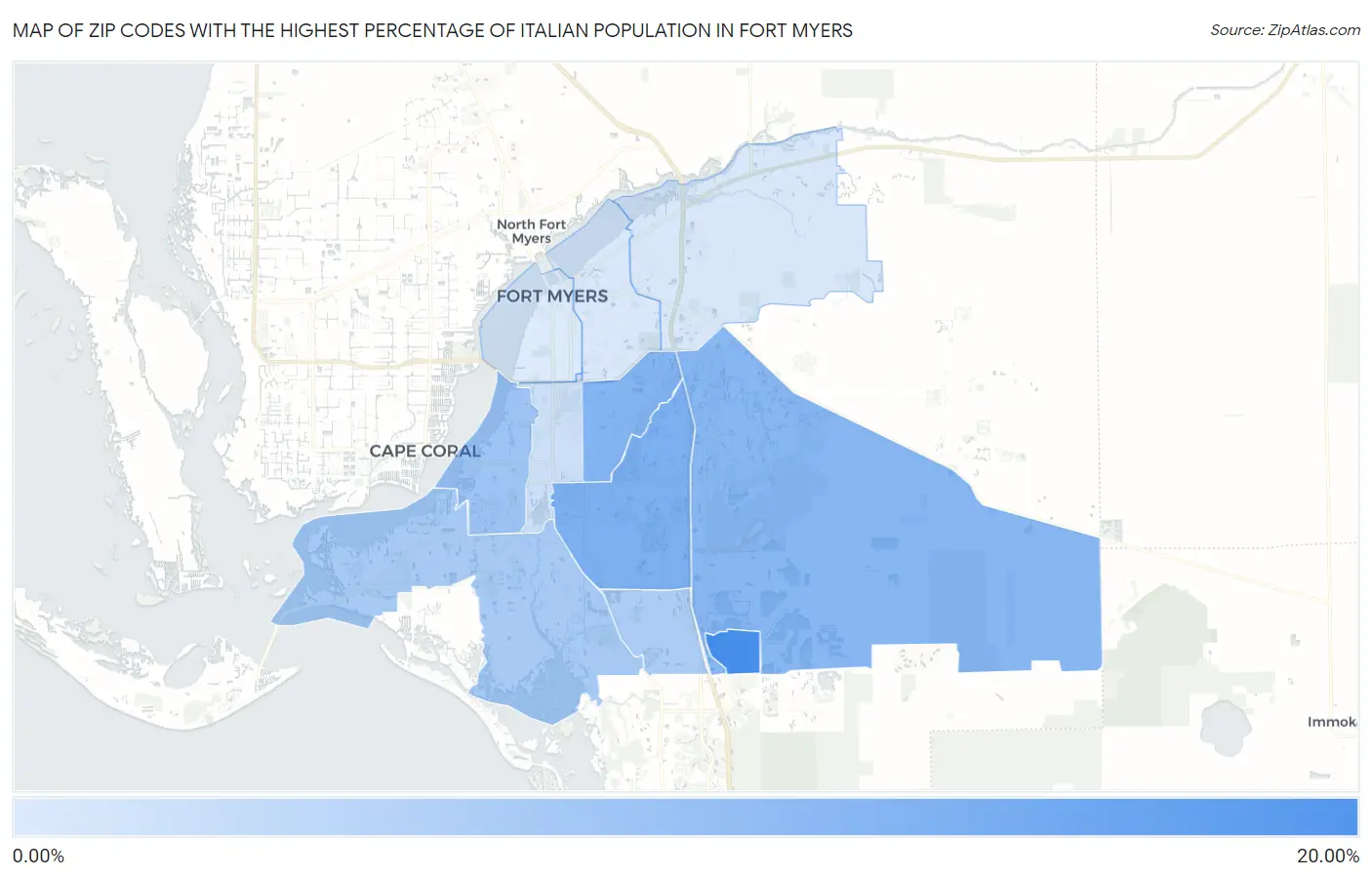Zip Codes with the Highest Percentage of Italian Population in Fort Myers Map