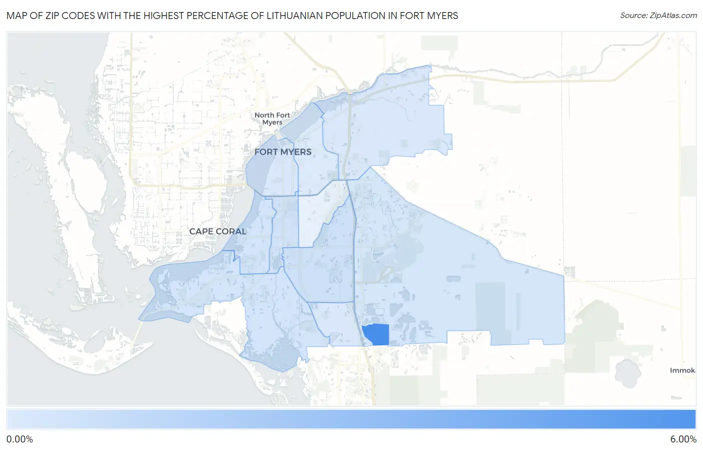 Zip Codes with the Highest Percentage of Lithuanian Population in Fort Myers Map