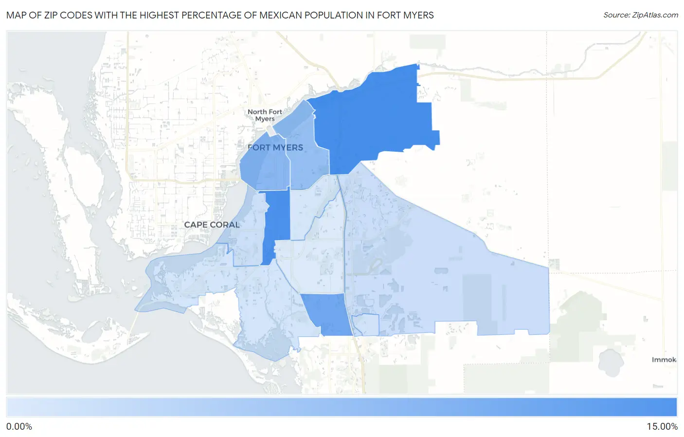 Zip Codes with the Highest Percentage of Mexican Population in Fort Myers Map