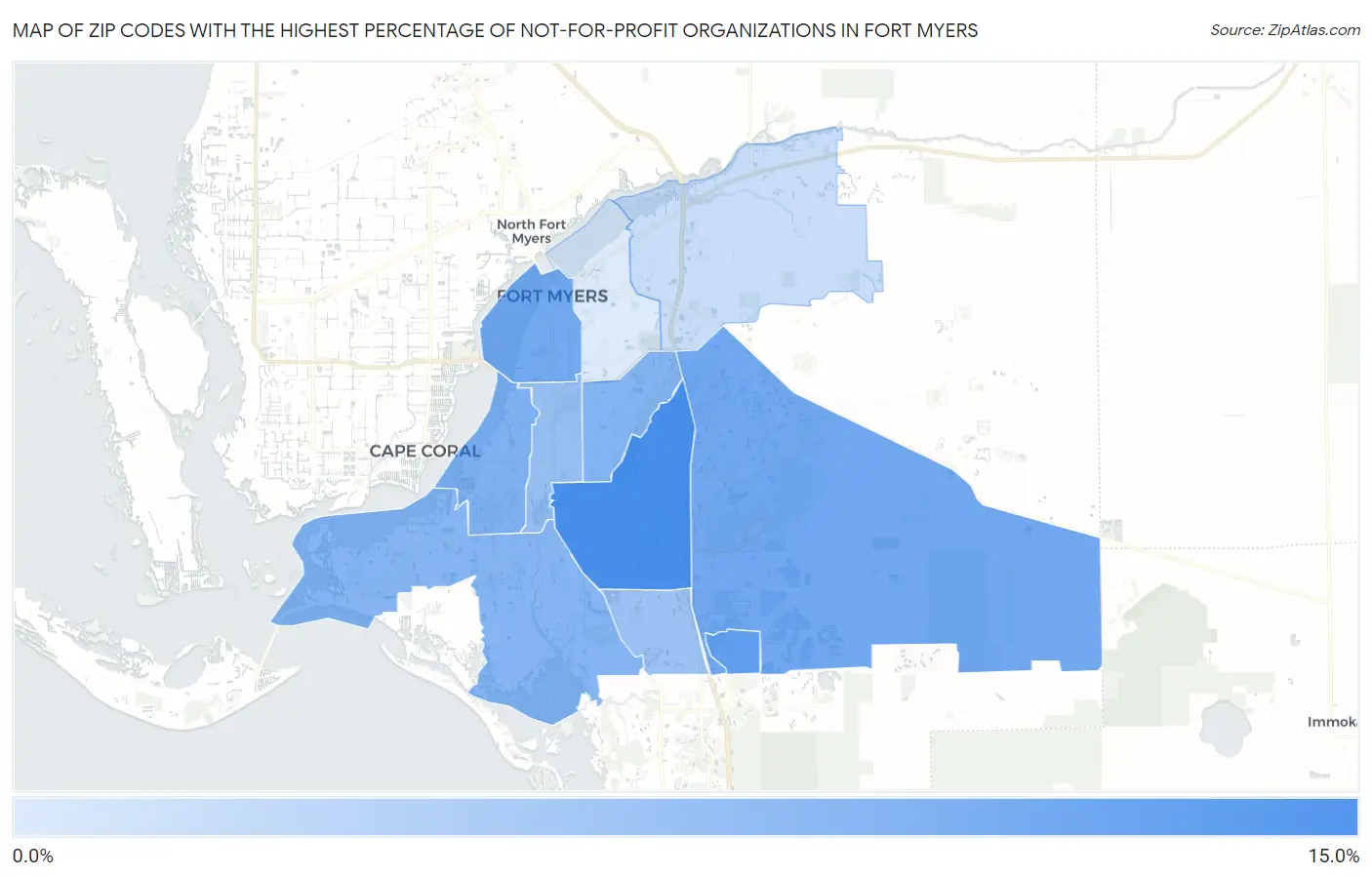 Zip Codes with the Highest Percentage of Not-for-profit Organizations in Fort Myers Map