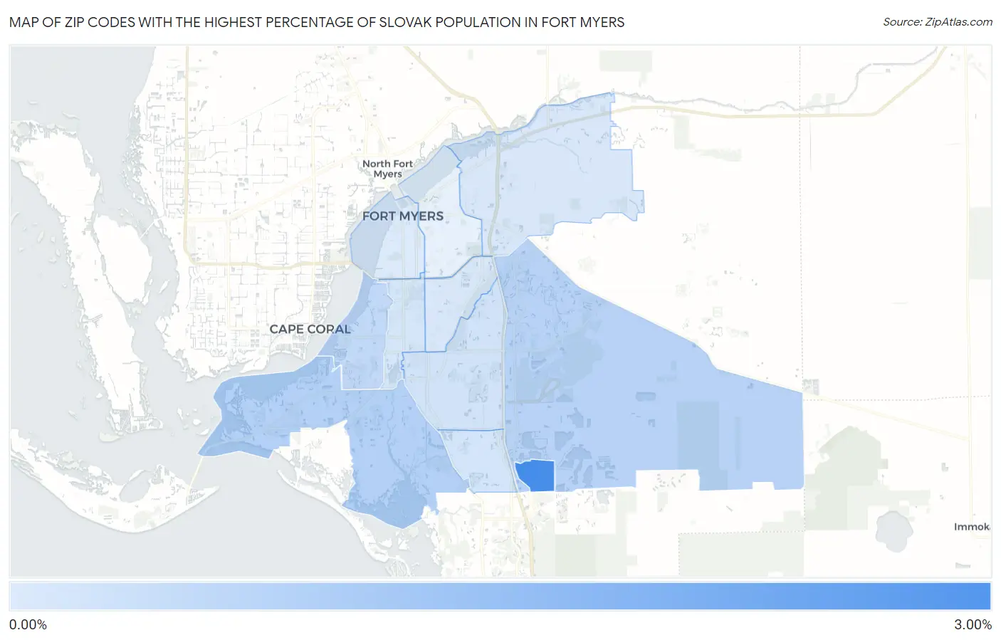 Zip Codes with the Highest Percentage of Slovak Population in Fort Myers Map