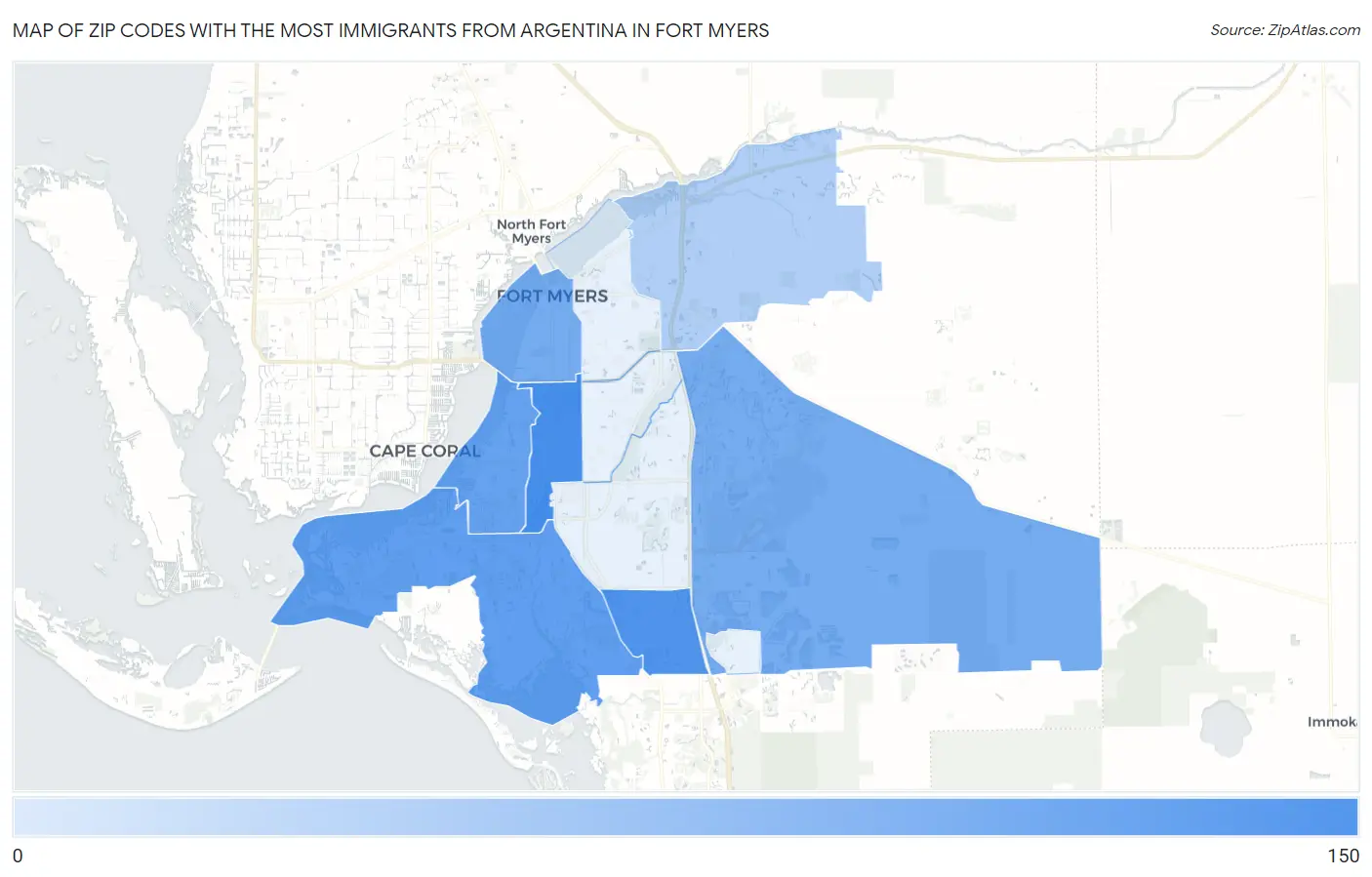 Zip Codes with the Most Immigrants from Argentina in Fort Myers Map