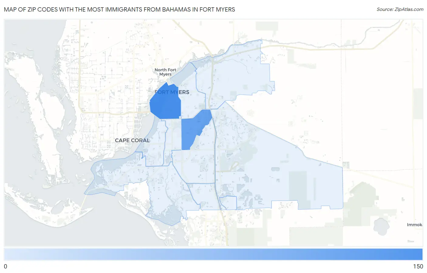 Zip Codes with the Most Immigrants from Bahamas in Fort Myers Map