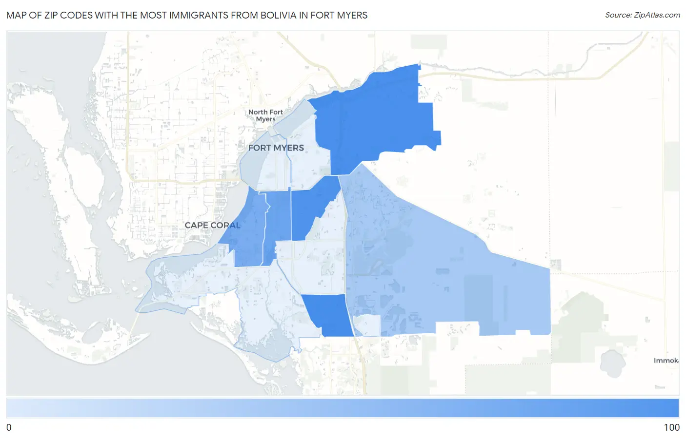 Zip Codes with the Most Immigrants from Bolivia in Fort Myers Map