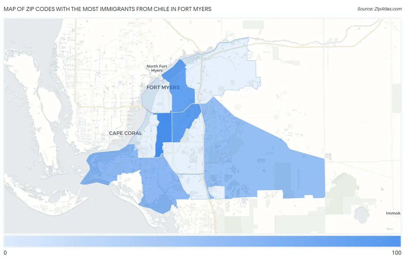 Zip Codes with the Most Immigrants from Chile in Fort Myers Map