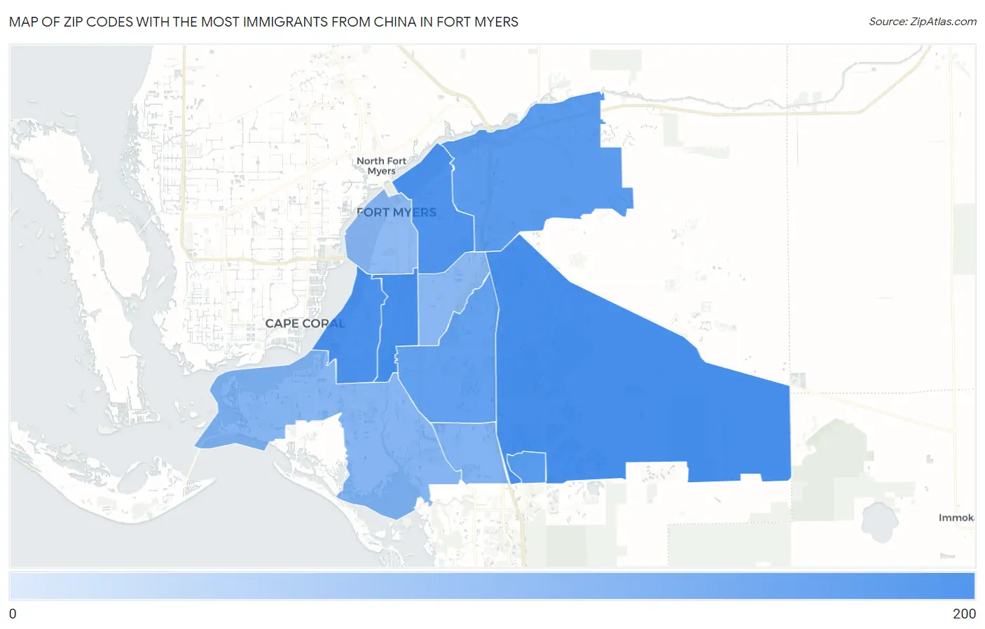 Zip Codes with the Most Immigrants from China in Fort Myers Map