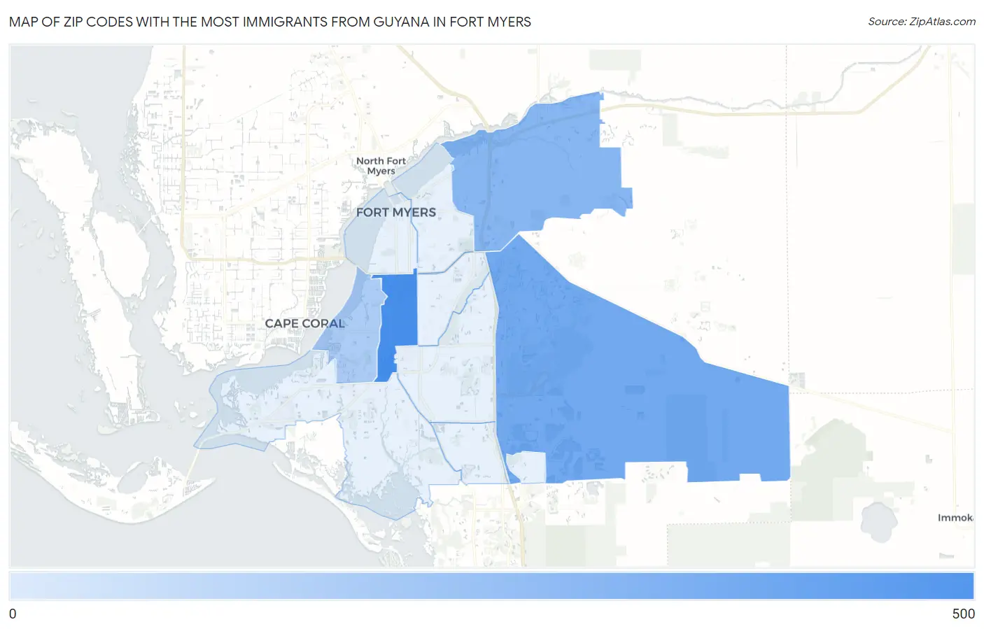 Zip Codes with the Most Immigrants from Guyana in Fort Myers Map