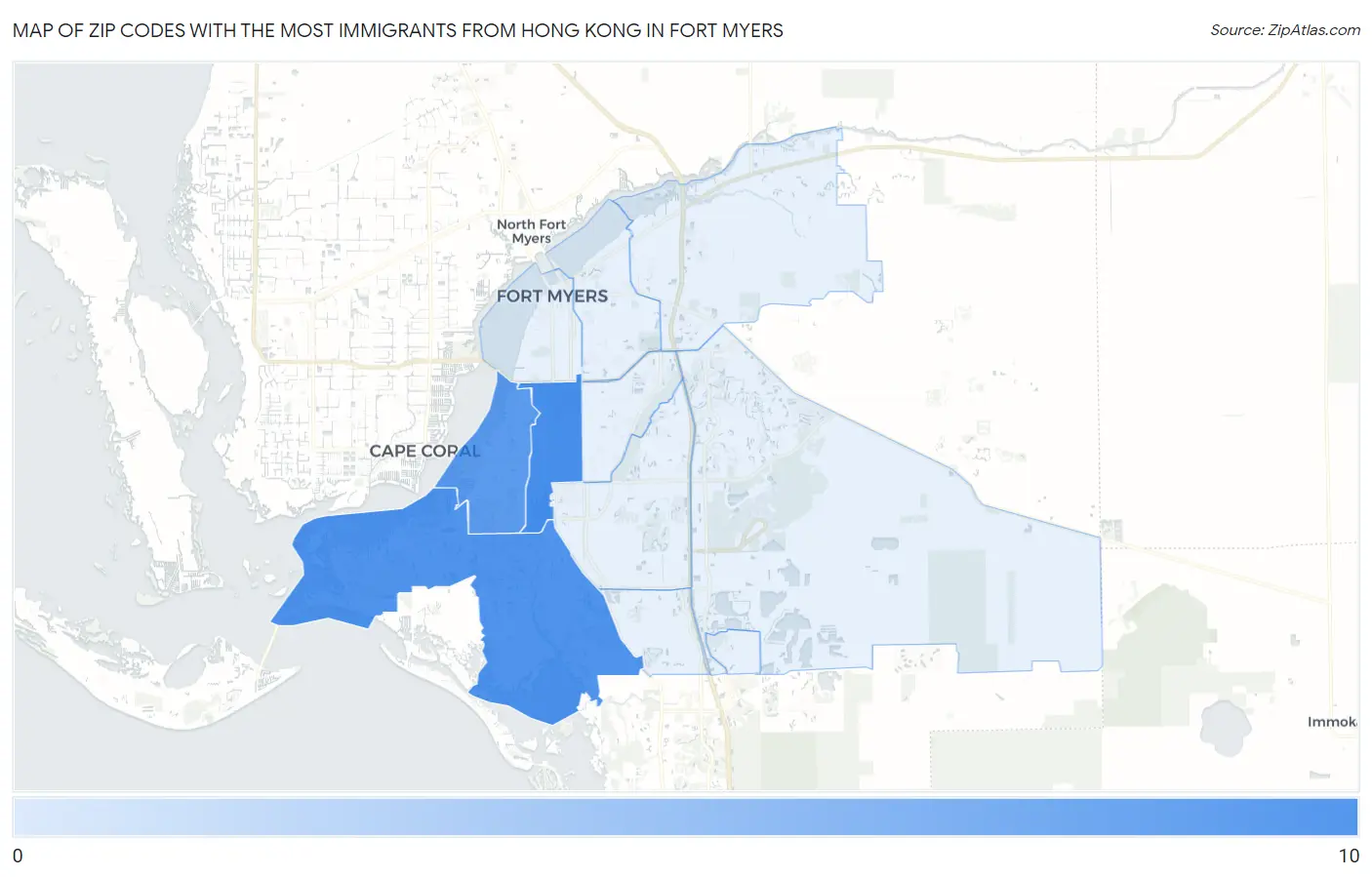 Zip Codes with the Most Immigrants from Hong Kong in Fort Myers Map
