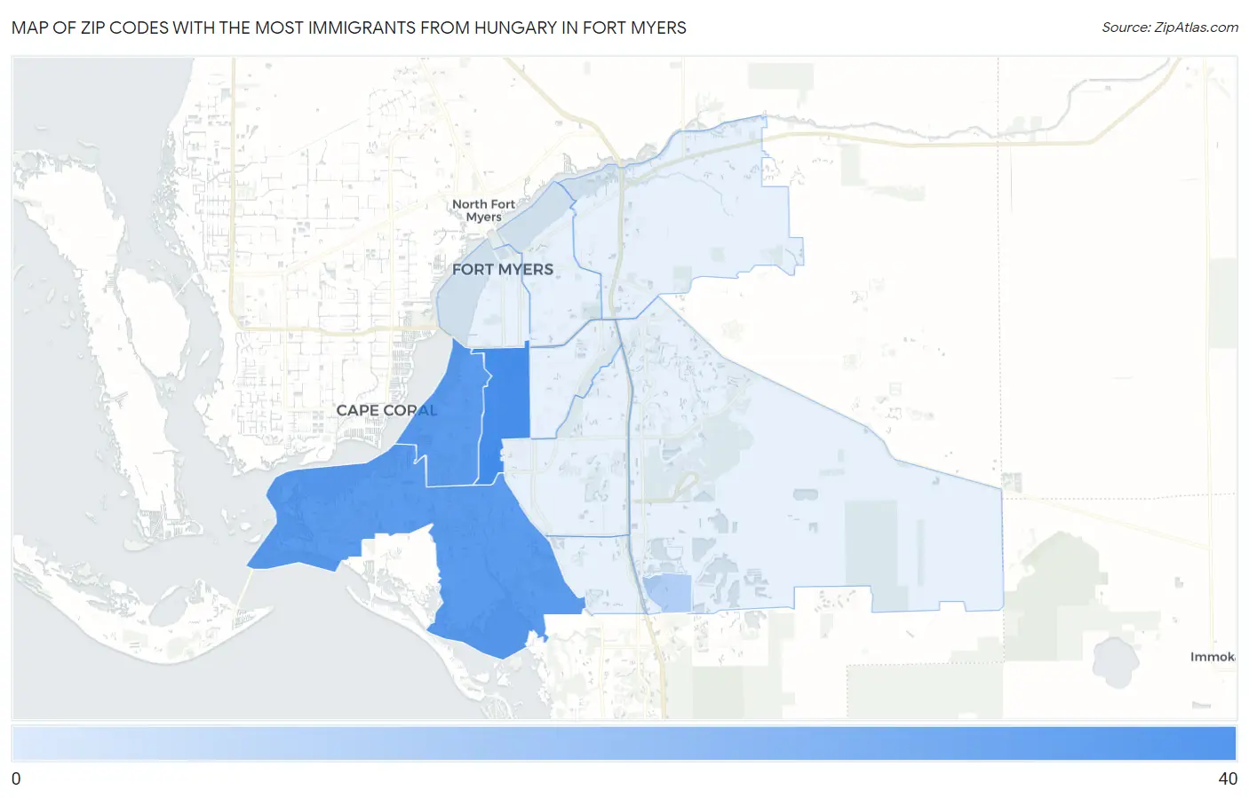 Zip Codes with the Most Immigrants from Hungary in Fort Myers Map