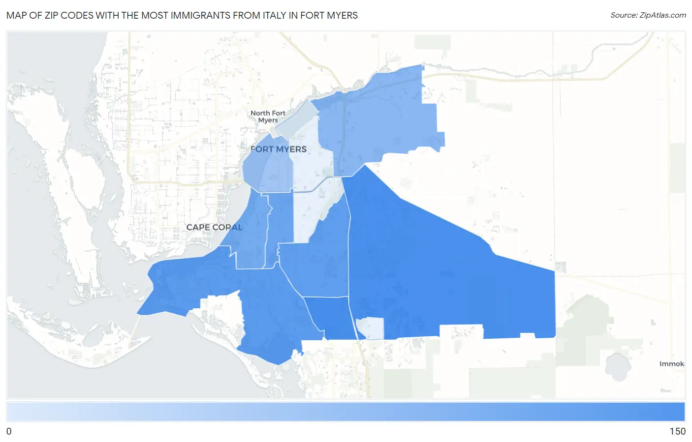 Zip Codes with the Most Immigrants from Italy in Fort Myers Map