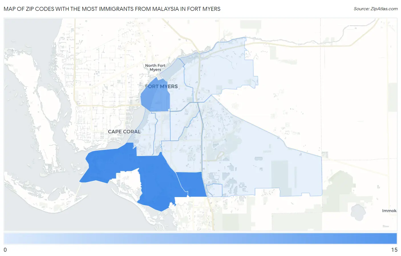 Zip Codes with the Most Immigrants from Malaysia in Fort Myers Map
