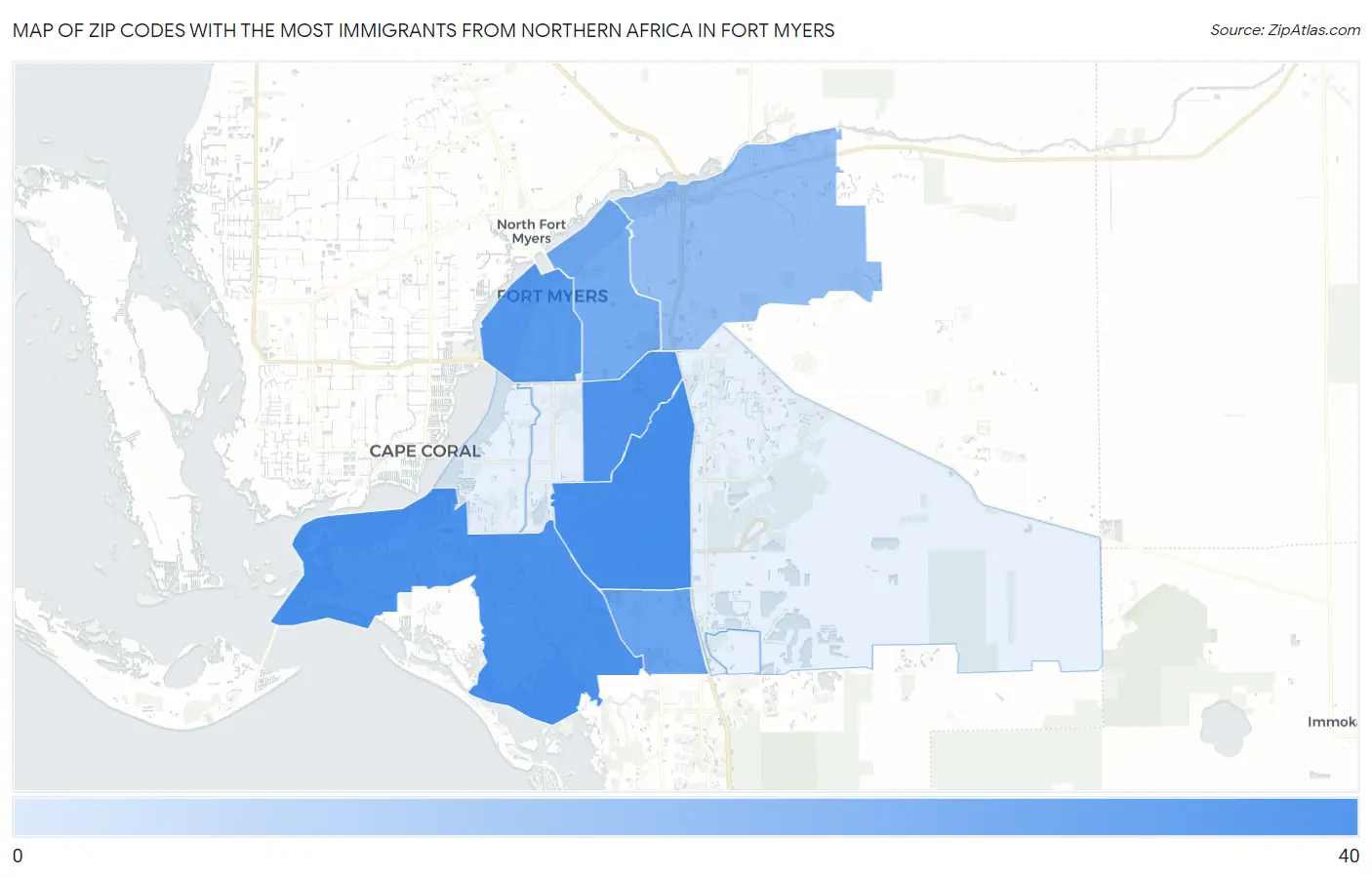 Zip Codes with the Most Immigrants from Northern Africa in Fort Myers Map