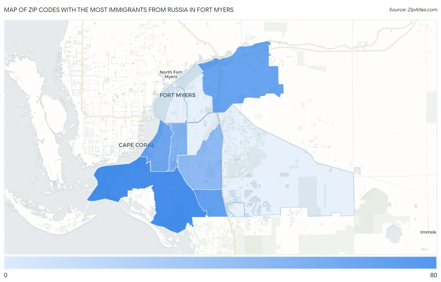 Zip Codes with the Most Immigrants from Russia in Fort Myers Map