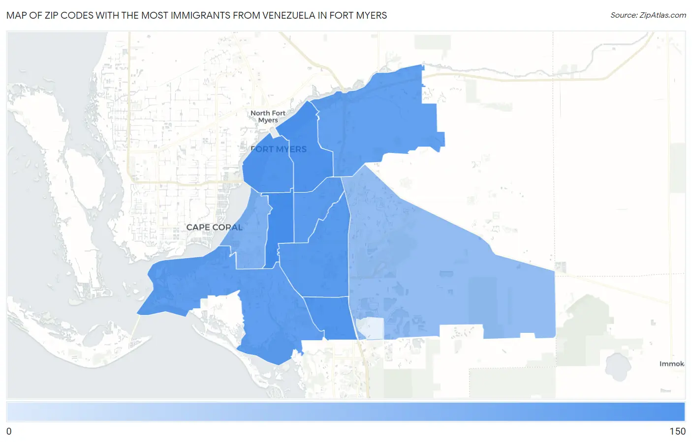 Zip Codes with the Most Immigrants from Venezuela in Fort Myers Map