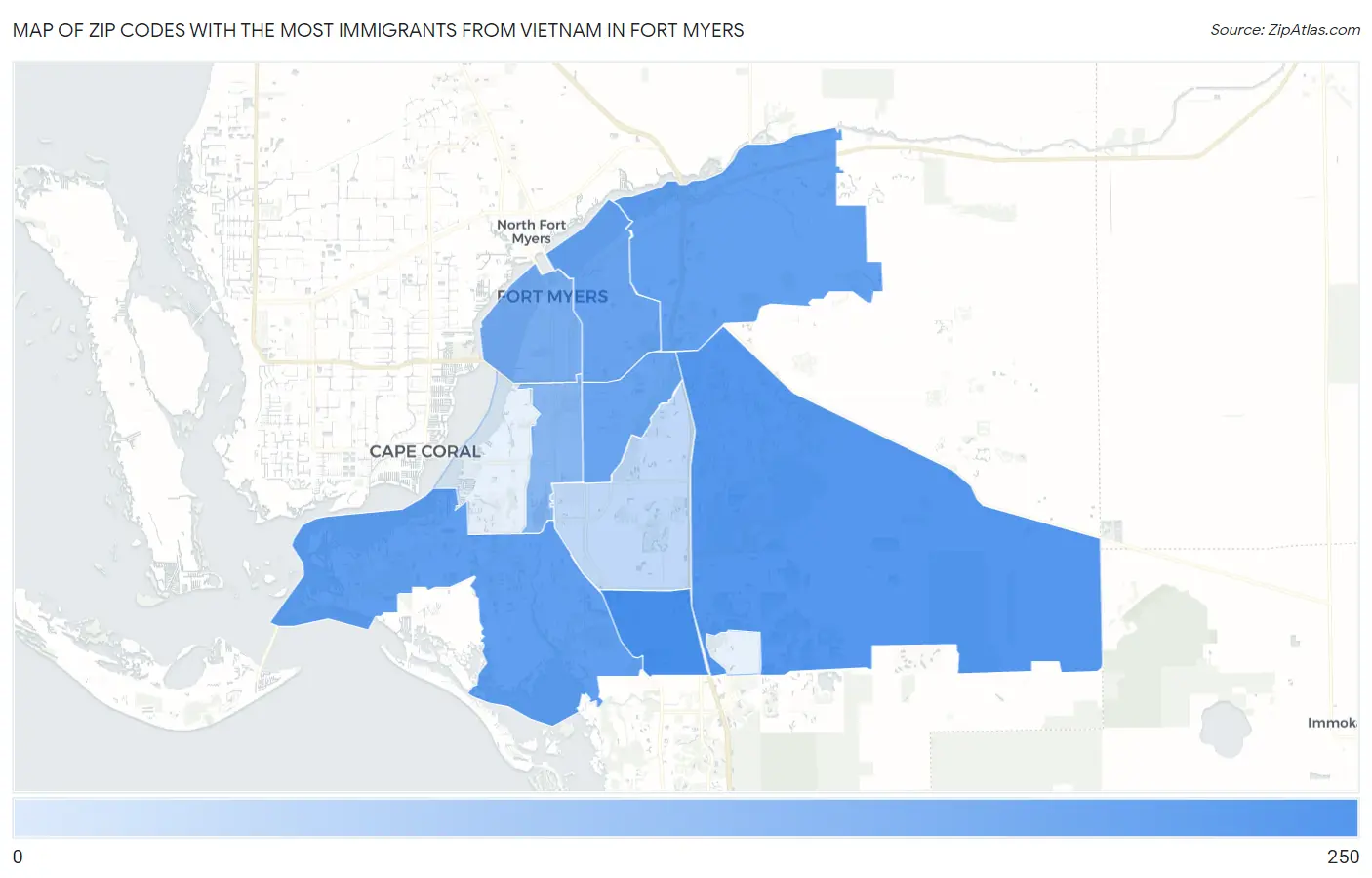 Zip Codes with the Most Immigrants from Vietnam in Fort Myers Map
