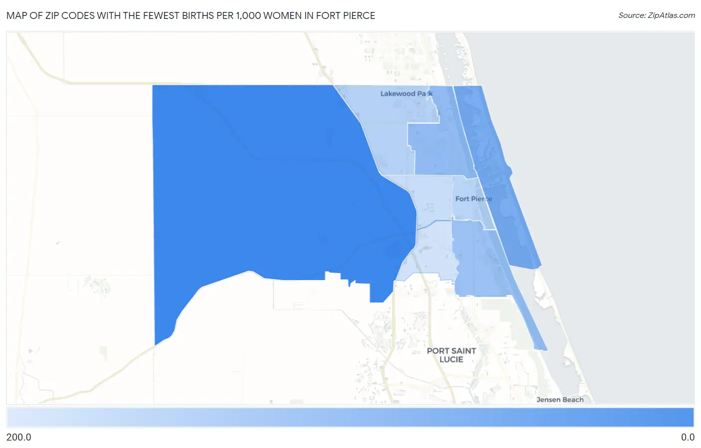 Zip Codes with the Fewest Births per 1,000 Women in Fort Pierce Map