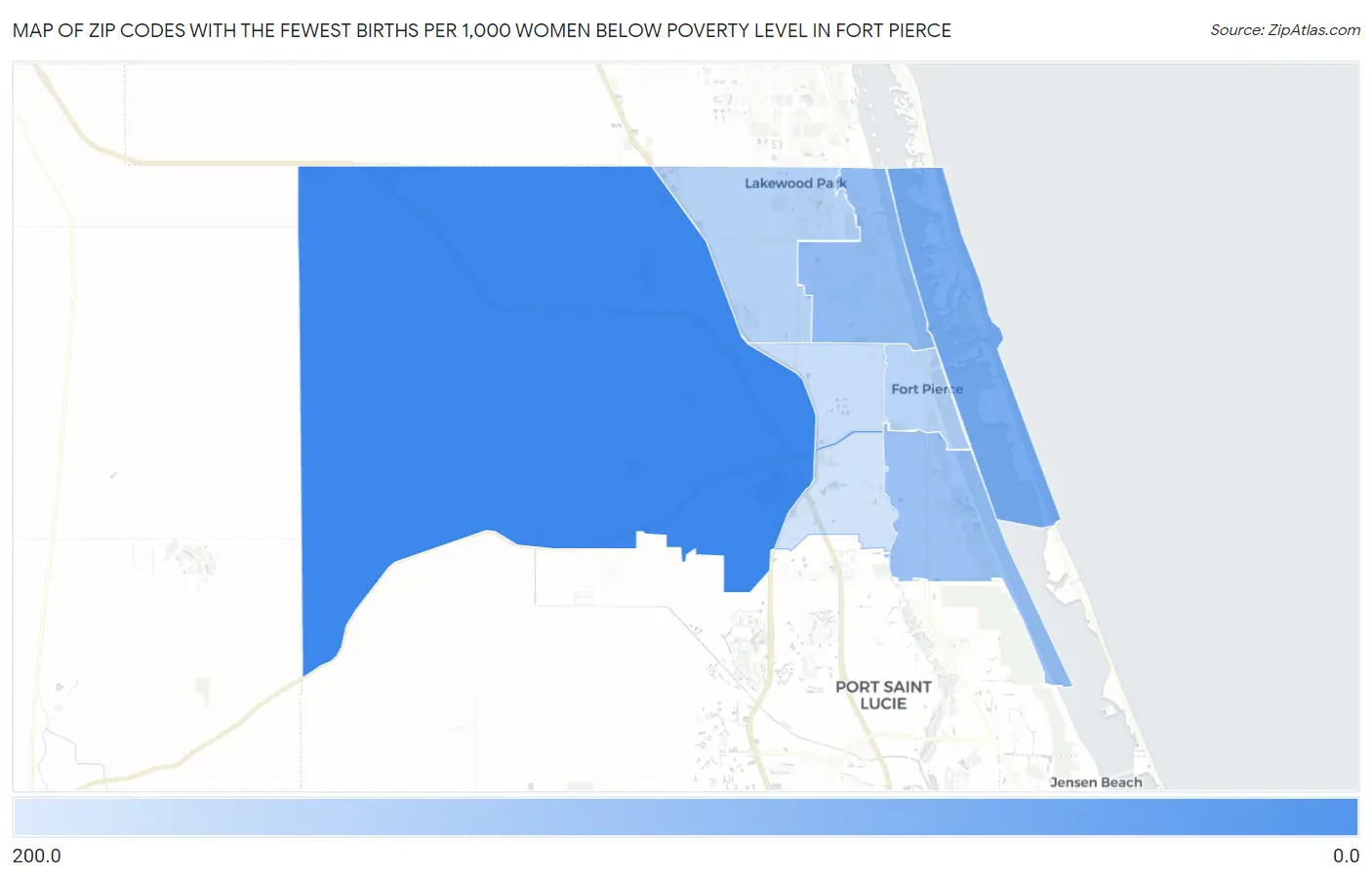 Zip Codes with the Fewest Births per 1,000 Women Below Poverty Level in Fort Pierce Map