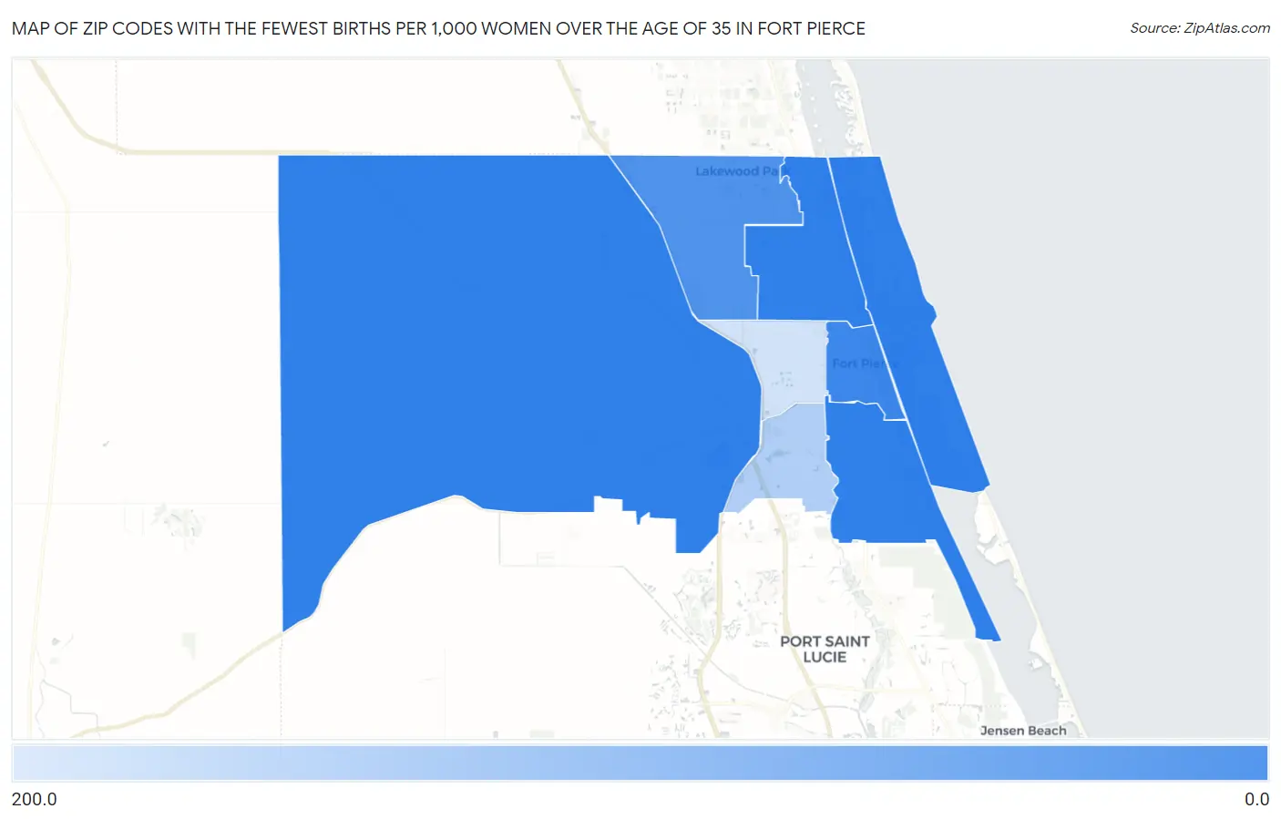 Zip Codes with the Fewest Births per 1,000 Women Over the Age of 35 in Fort Pierce Map