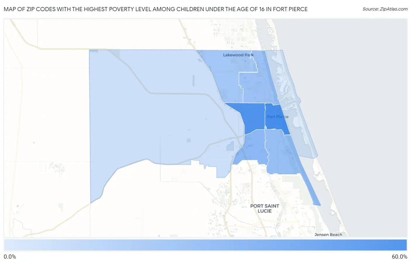 Zip Codes with the Highest Poverty Level Among Children Under the Age of 16 in Fort Pierce Map