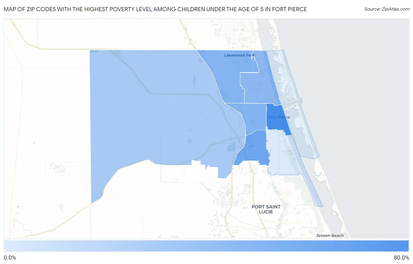 Zip Codes with the Highest Poverty Level Among Children Under the Age of 5 in Fort Pierce Map