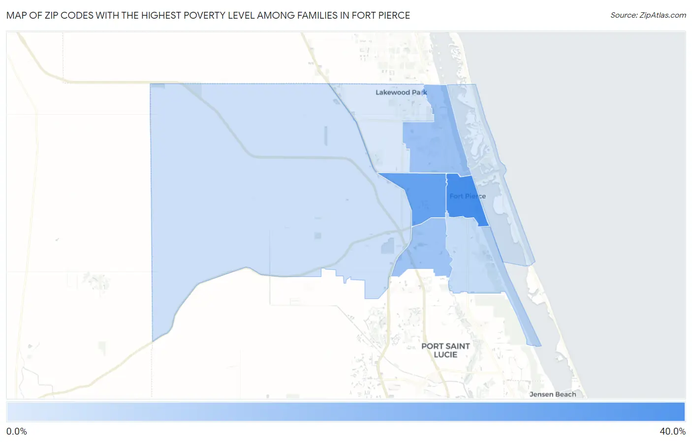 Zip Codes with the Highest Poverty Level Among Families in Fort Pierce Map