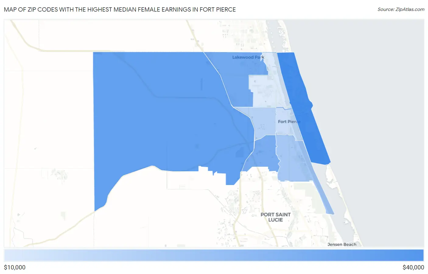 Zip Codes with the Highest Median Female Earnings in Fort Pierce Map