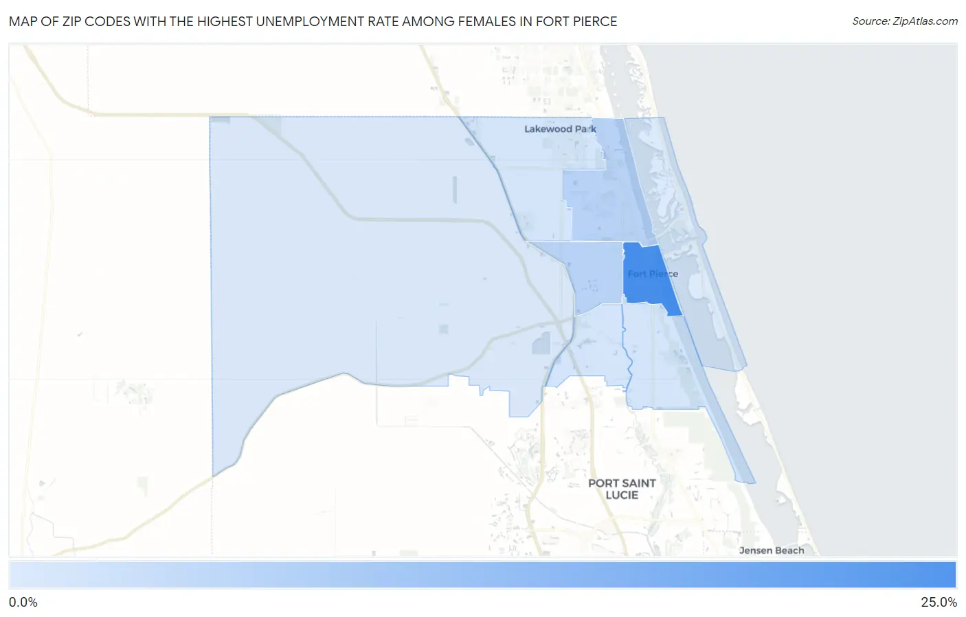 Zip Codes with the Highest Unemployment Rate Among Females in Fort Pierce Map