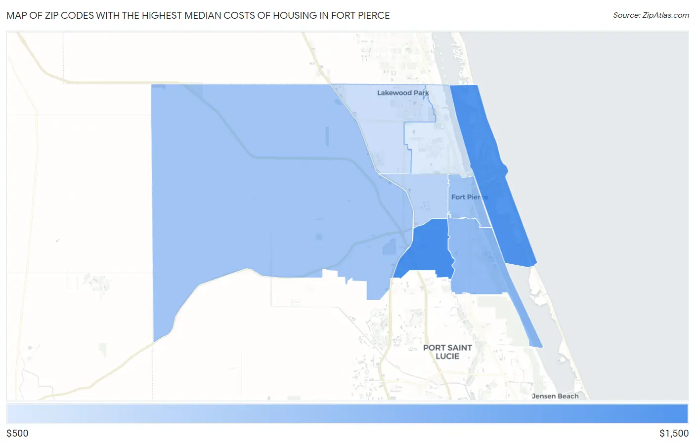 Zip Codes with the Highest Median Costs of Housing in Fort Pierce Map