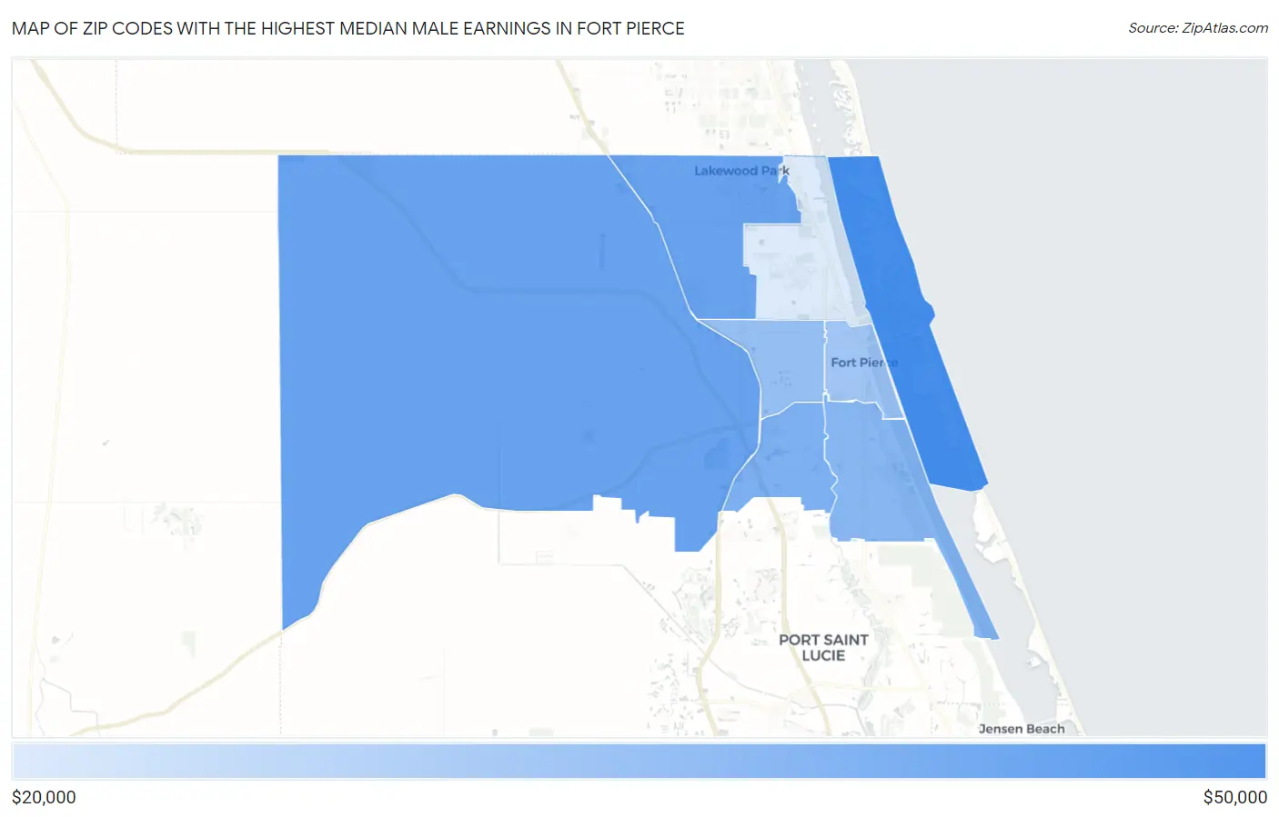 Zip Codes with the Highest Median Male Earnings in Fort Pierce Map